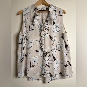 White House Black Market Floral Ruffle Blouse - Cream and Black